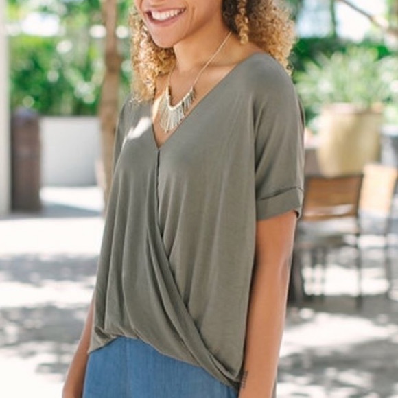 Olive Green Eden In Love Wrap Top - Picture 2 of 6